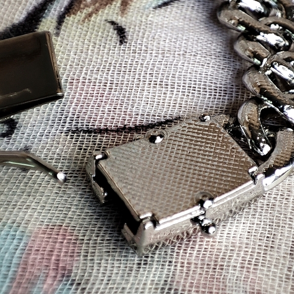 Cuban Chunky Heavy Link Chain Silver Tone Rhinestone Encrusted Bracelet UNISEX - Picture 12 of 14